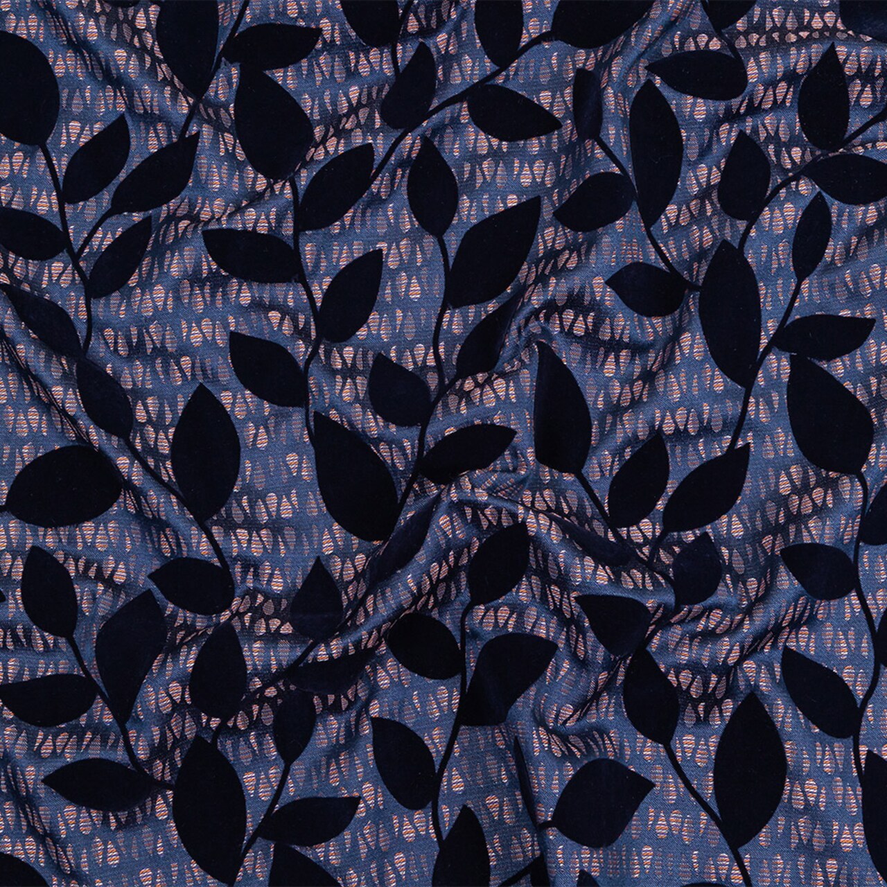 1 Yard Navy Lilac Orange Blue Leaf Vine Striped Cotton Polyester Jacquard Fabric